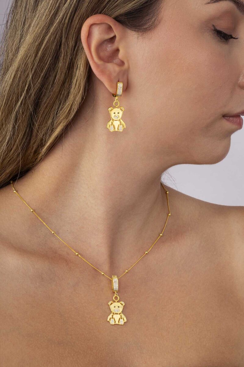 Altın Kaplama Panda Motifli 925 Ayar Gümüş Set - 2