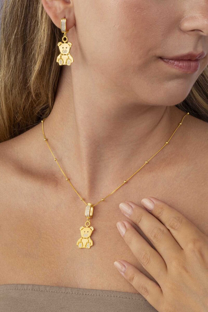 Altın Kaplama Panda Motifli 925 Ayar Gümüş Set - 3