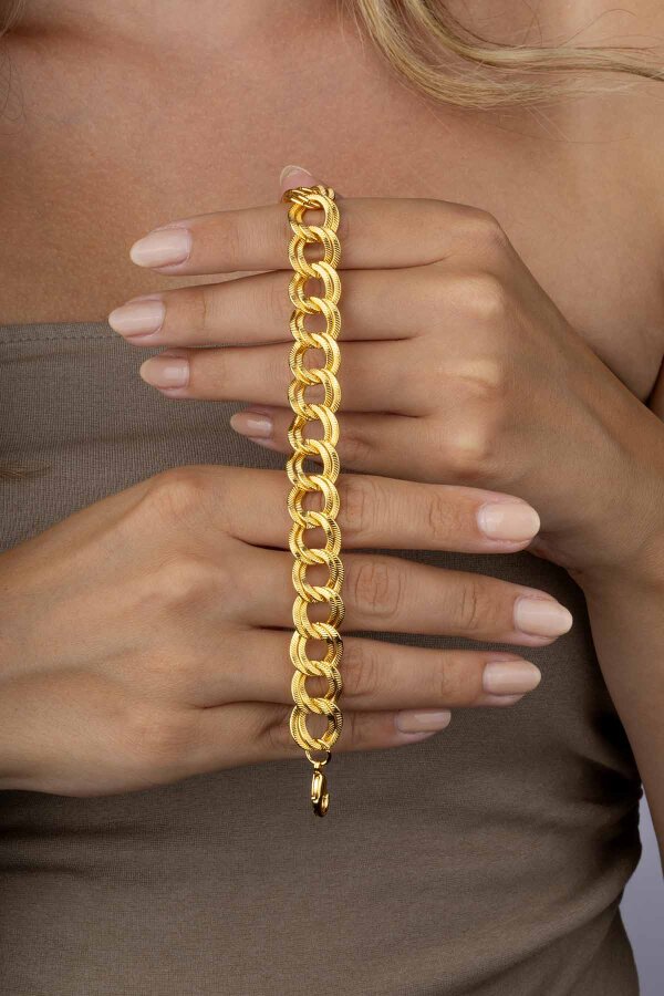 Altın Kaplama Saman Yolu Kadın Çelik Bileklik - Gümüş Pazarım