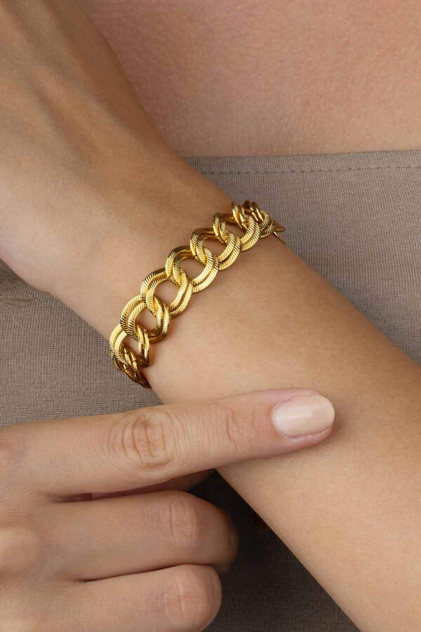 Altın Kaplama Saman Yolu Kadın Çelik Bileklik - Gümüş Pazarım