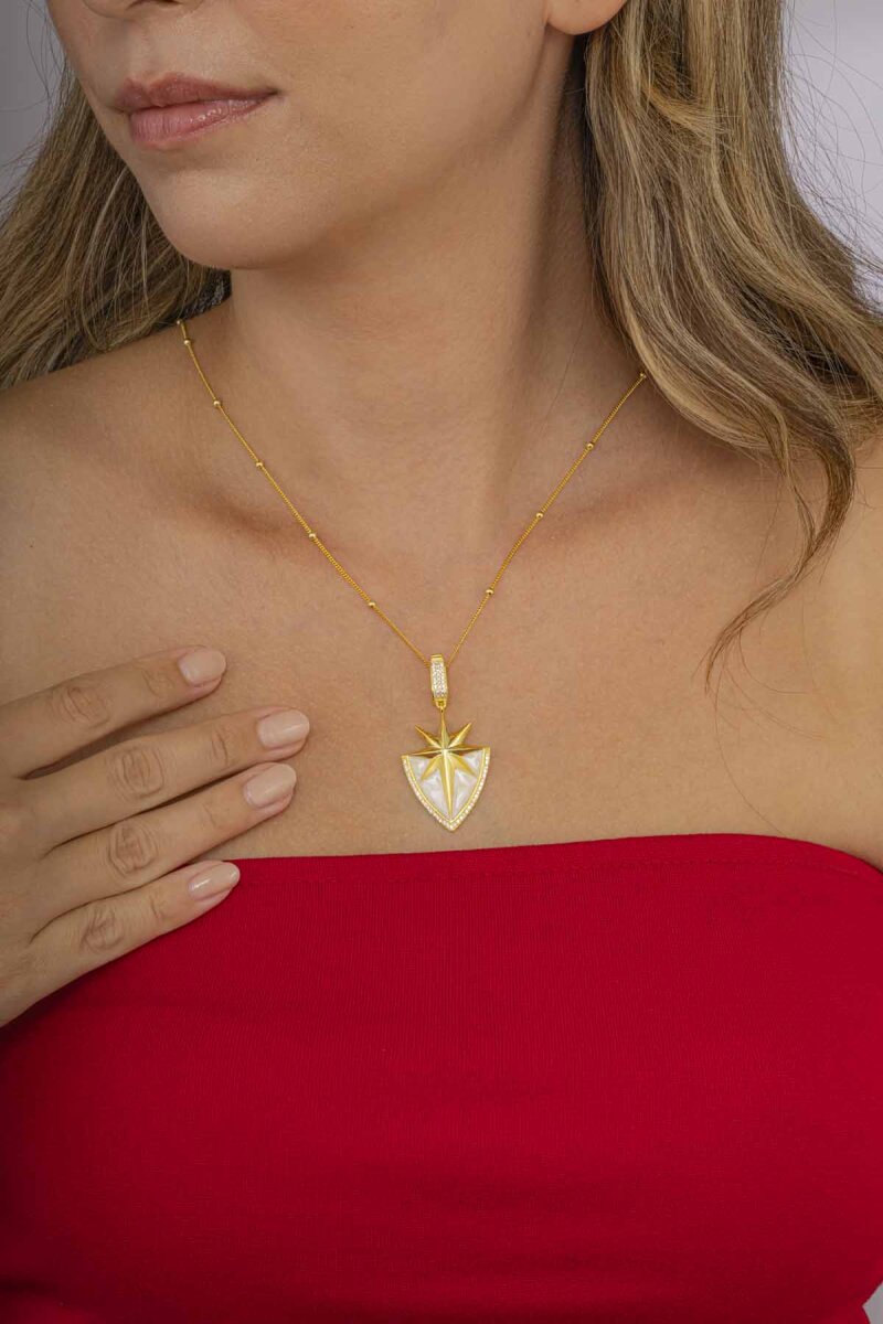 Altın Kaplama Tasarım Model Kutup Yıldızı Gümüş Kolye - 2