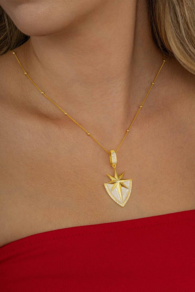 Altın Kaplama Tasarım Model Kutup Yıldızı Gümüş Kolye - 1