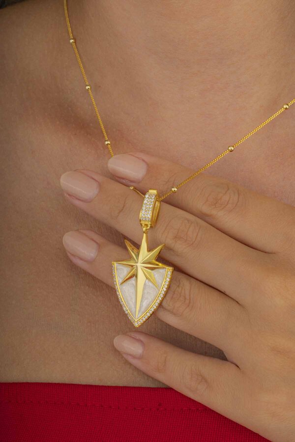 Altın Kaplama Tasarım Model Kutup Yıldızı Gümüş Kolye - Gümüş Pazarım