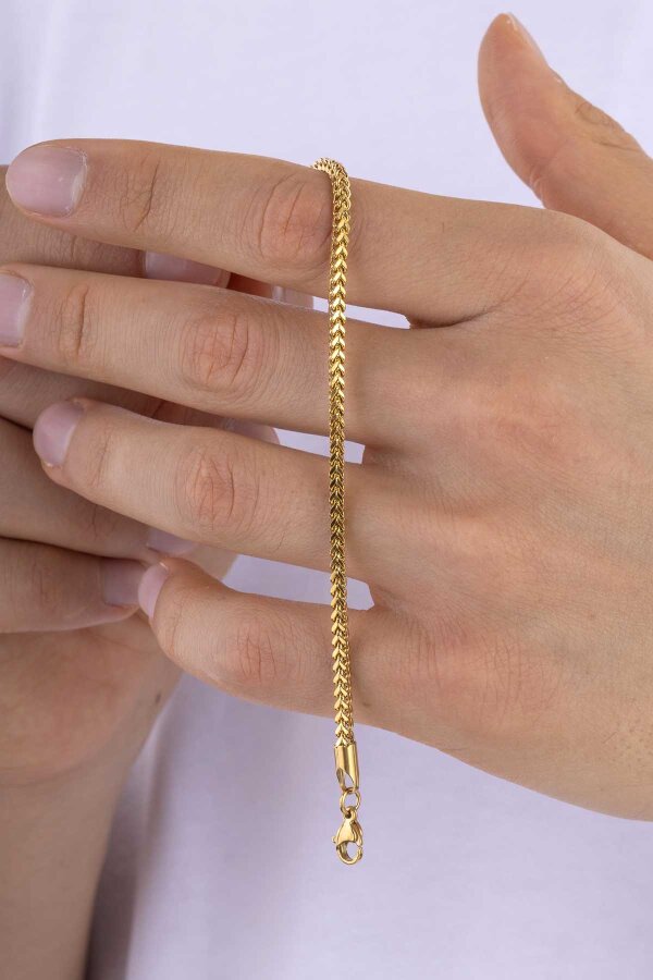 Altın Kaplama Tilki Kuyruğu Erkek Çelik Zincir Bileklik - Gümüş Pazarım