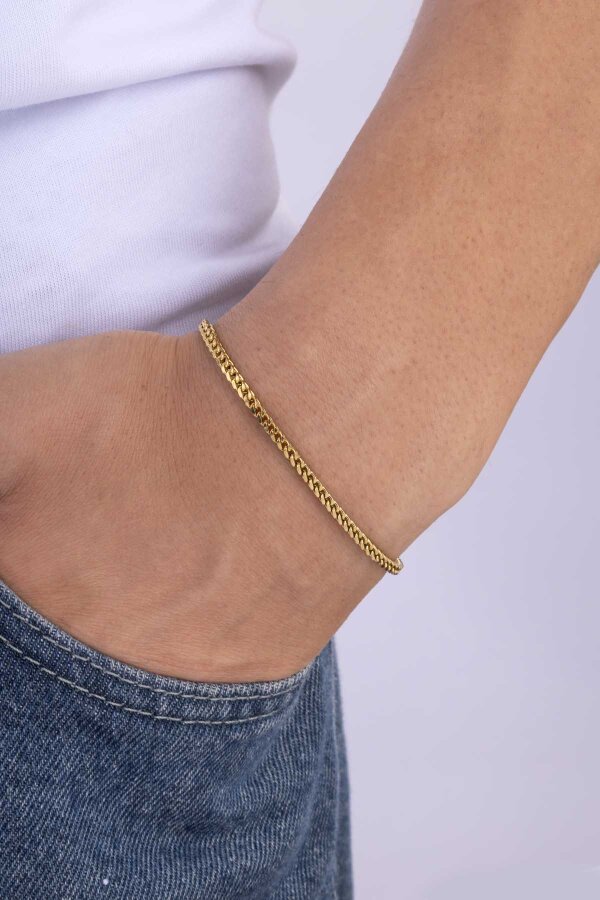 Altın Kaplama Tilki Kuyruğu Erkek Çelik Zincir Bileklik - Gümüş Pazarım