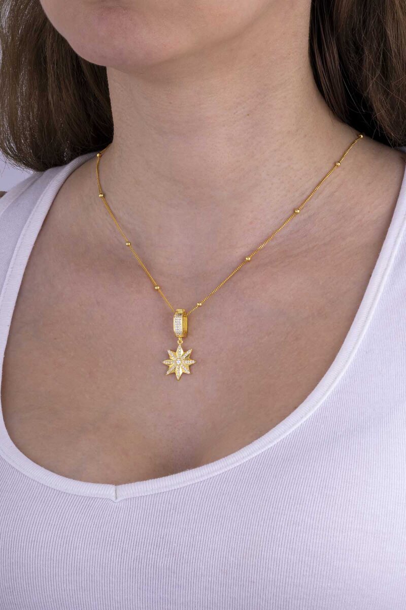 Altın Kaplama Top Zincirli 925 Ayar Gümüş Yıldız Kolye - 2