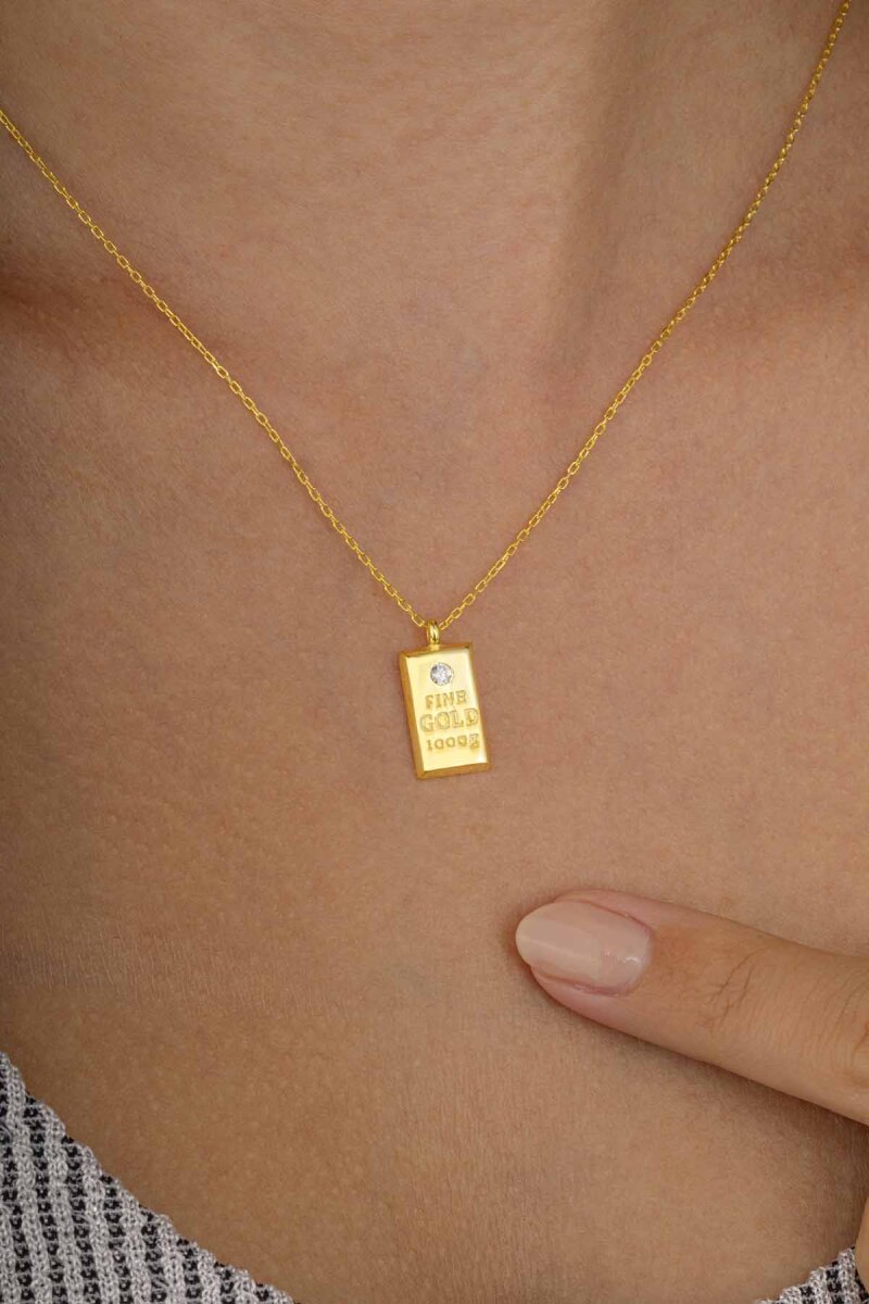 Altın Külçe Modeli Altın Kaplama Gümüş Kadın Kolye - 3