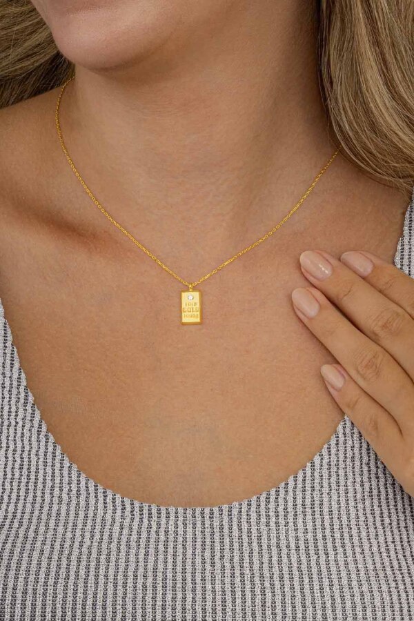 Altın Külçe Modeli Altın Kaplama Gümüş Kadın Kolye - Gümüş Pazarım