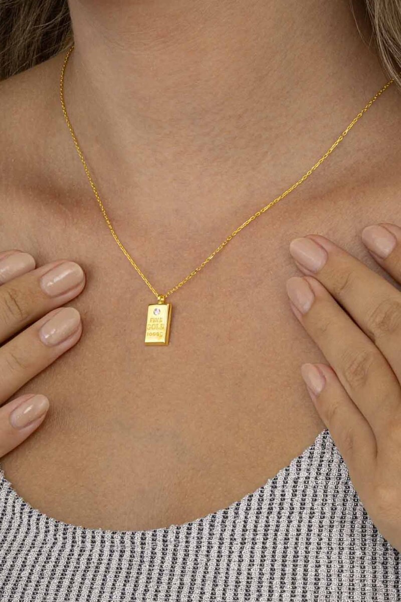 Altın Külçe Modeli Altın Kaplama Gümüş Kadın Kolye - 2