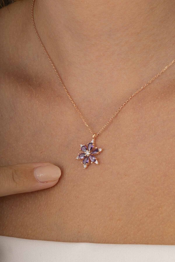 Ametist Taşlı 6 Yapraklı Yonca Gümüş Kolye - Gümüş Pazarım