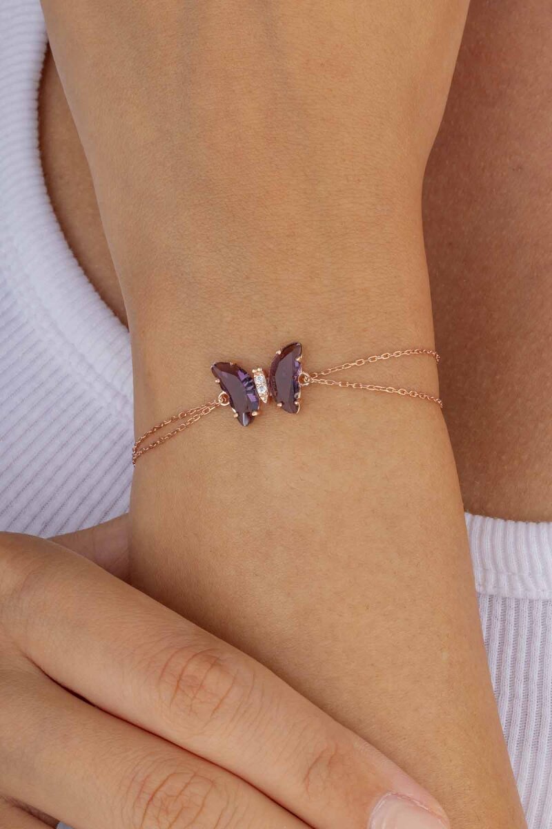 Ametist Taşlı Kelebek Gümüş Bİleklik - 2