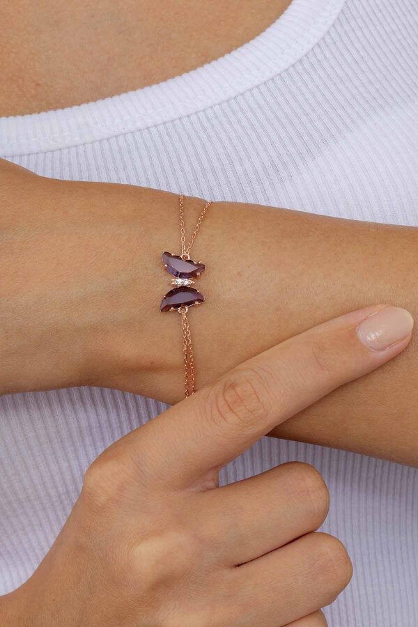 Ametist Taşlı Kelebek Gümüş Bİleklik - Gümüş Pazarım