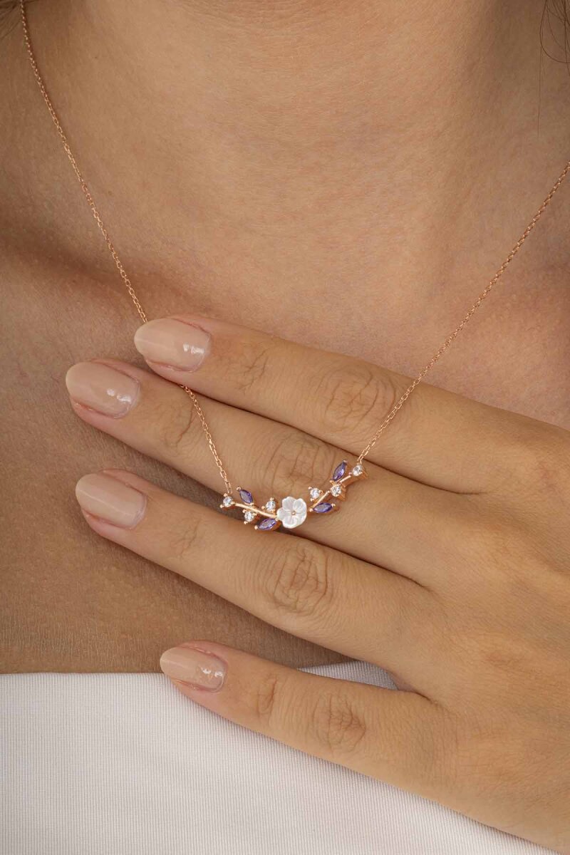 Ametist Taşlı Manolya Gümüş Kolye - 2