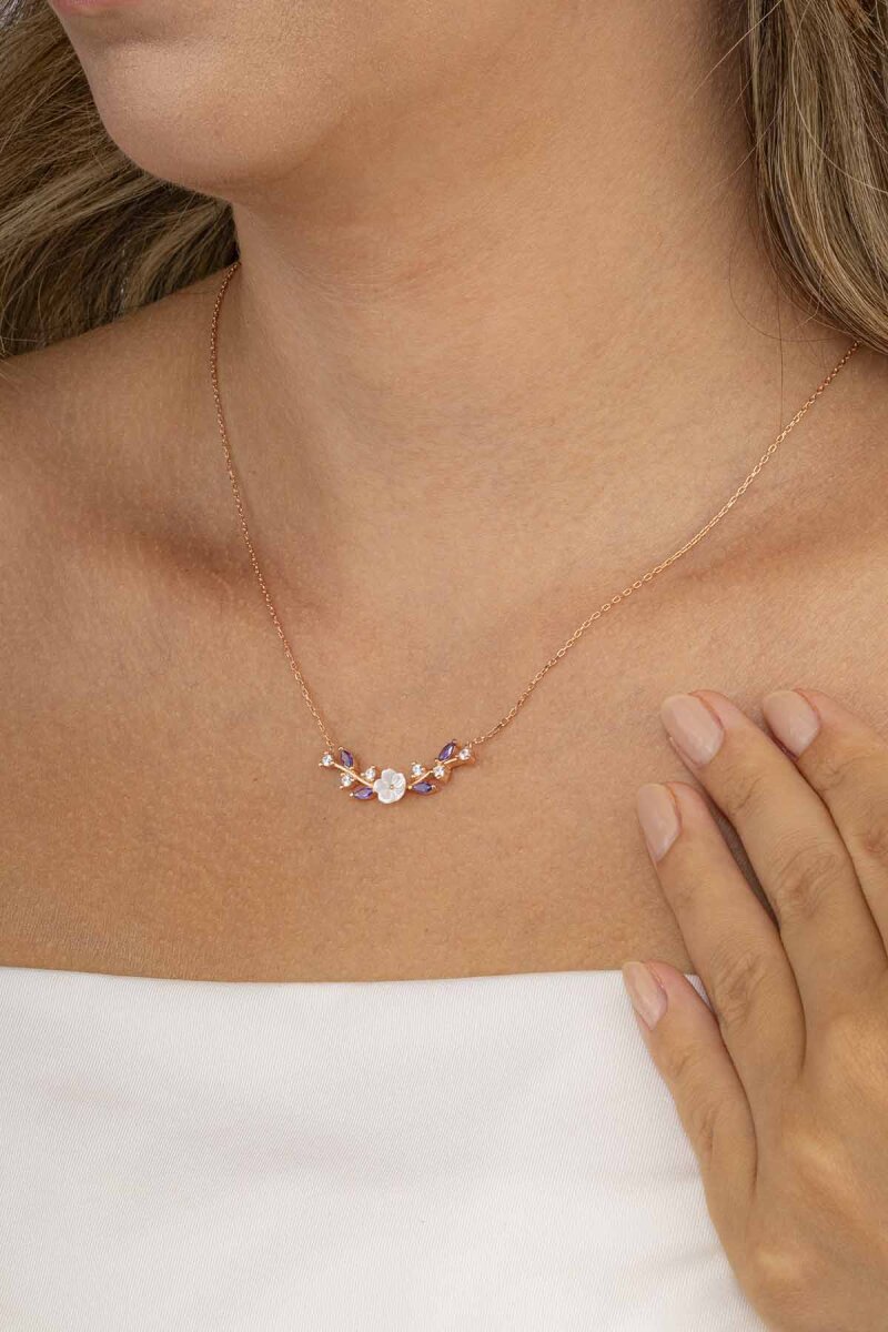 Ametist Taşlı Manolya Gümüş Kolye - 1