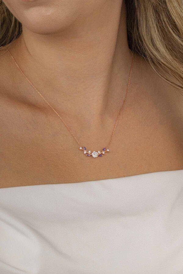 Ametist Taşlı Manolya Gümüş Kolye - Gümüş Pazarım