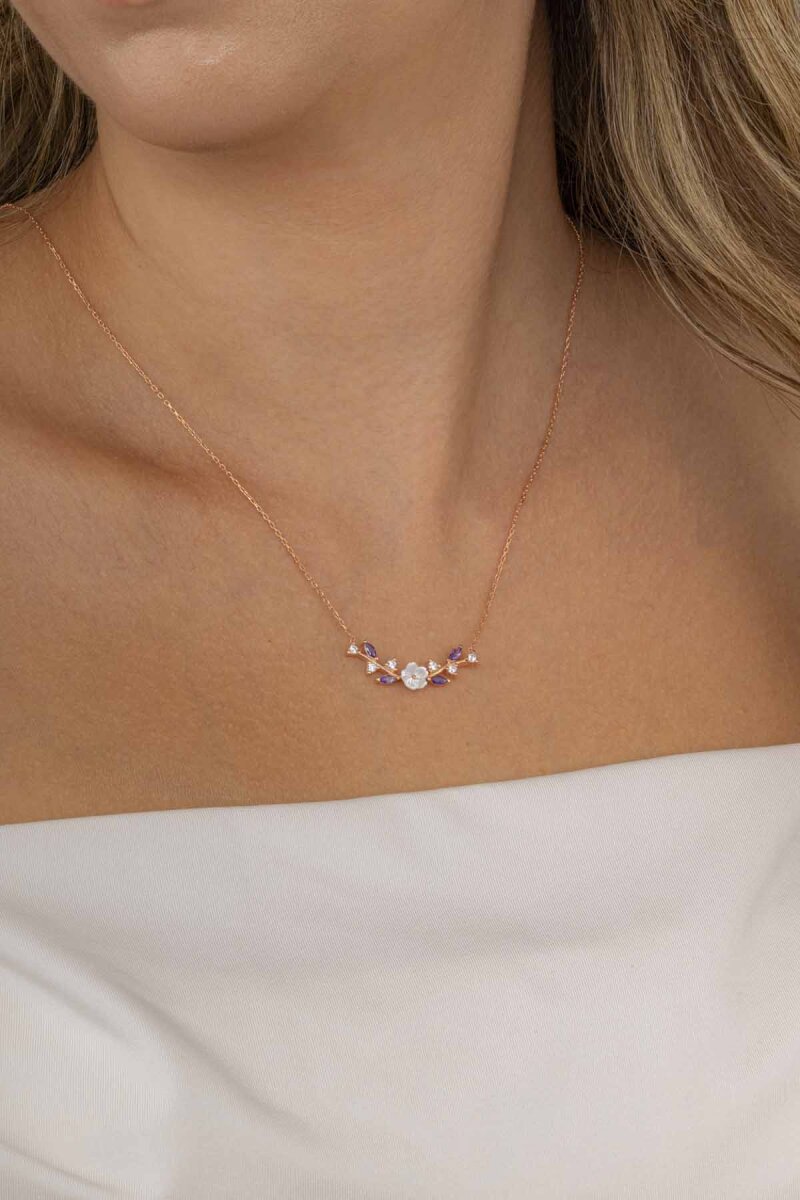 Ametist Taşlı Manolya Gümüş Kolye - 3