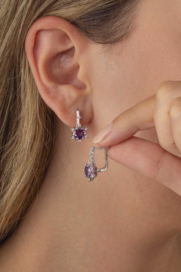 Ametist Taşlı Prenses Tektaş Gümüş Set - Gümüş Pazarım