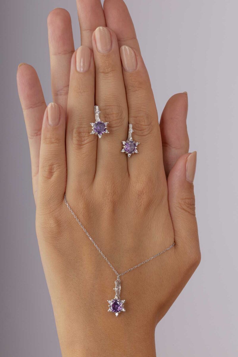 Ametist Taşlı Prenses Tektaş Gümüş Set - 1