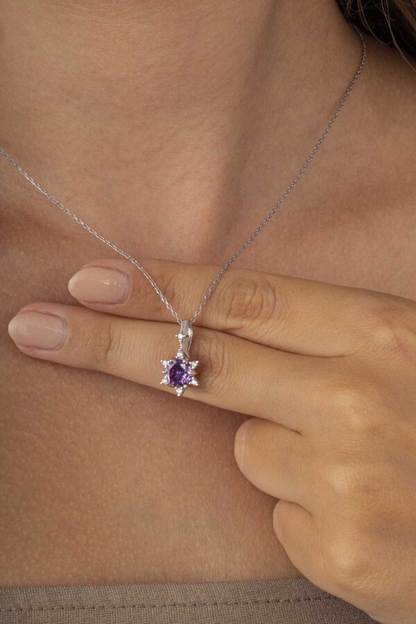 Ametist Taşlı Prenses Tektaş Gümüş Set - Gümüş Pazarım