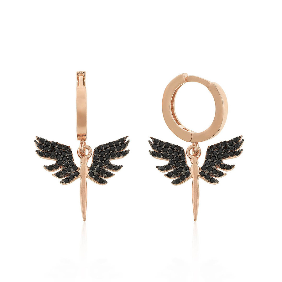 Angel Michael Sword Dangle Earrings With Black Stone - Thumbnail