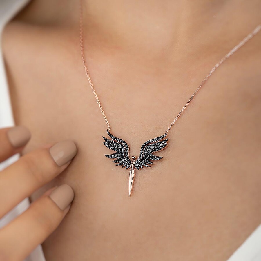 Gümüş Pazarım - Angel Michael Sword Silver Necklace with Onyx Stone (1)