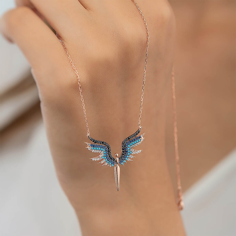 Gümüş Pazarım - Angel Michael Sword with Turquoise Stone Silver Necklace (1)
