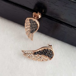 Angel Wing Motif Studded Sterling Silver Earrings - Thumbnail