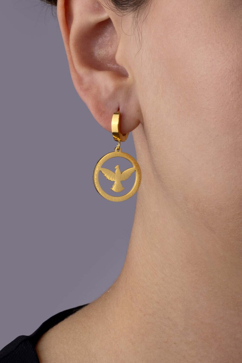 Anka Kuşu Altın Kaplama Çelik Küpe - 1