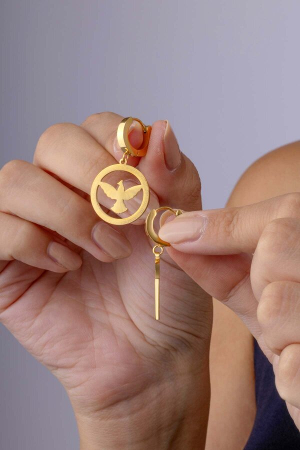 Anka Kuşu Altın Kaplama Çelik Küpe - Gümüş Pazarım