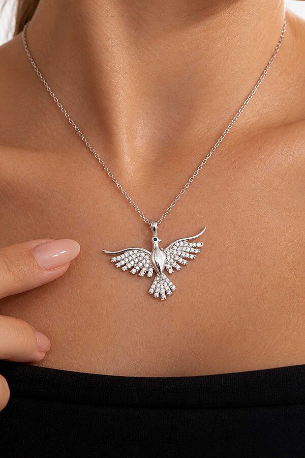 Anka Kuşu Kadın Gümüş Kolye Silver - Gümüş Pazarım