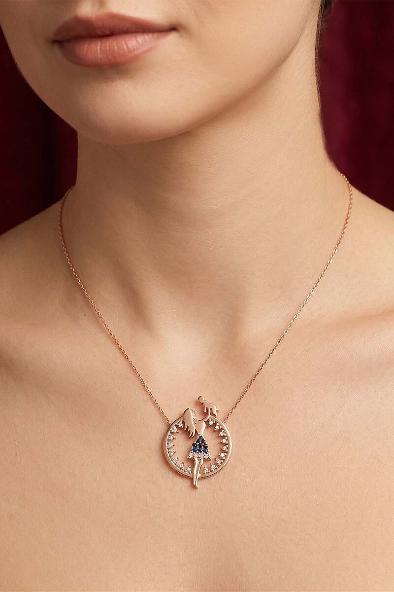 Anne Bebek Temalı 925 Ayar Gümüş Kolye Rose Altın Kaplama - 3