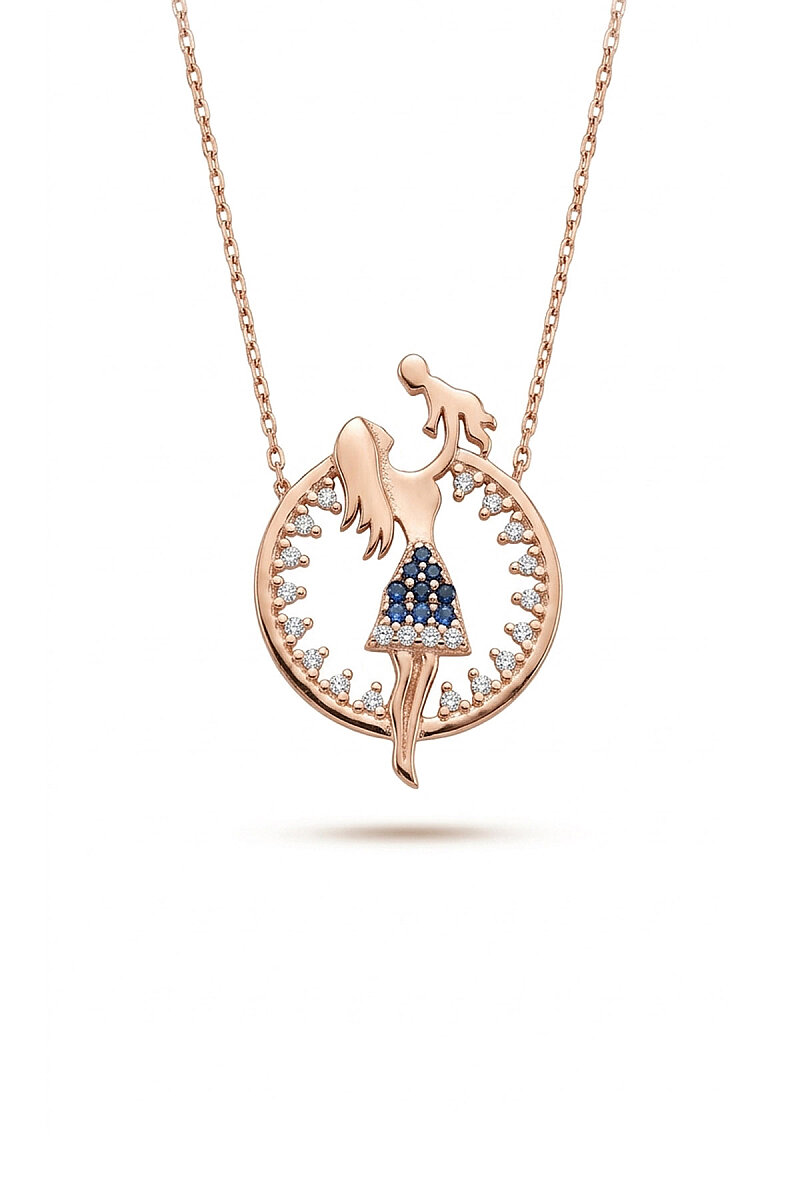 Anne Bebek Temalı 925 Ayar Gümüş Kolye Rose Altın Kaplama - 1