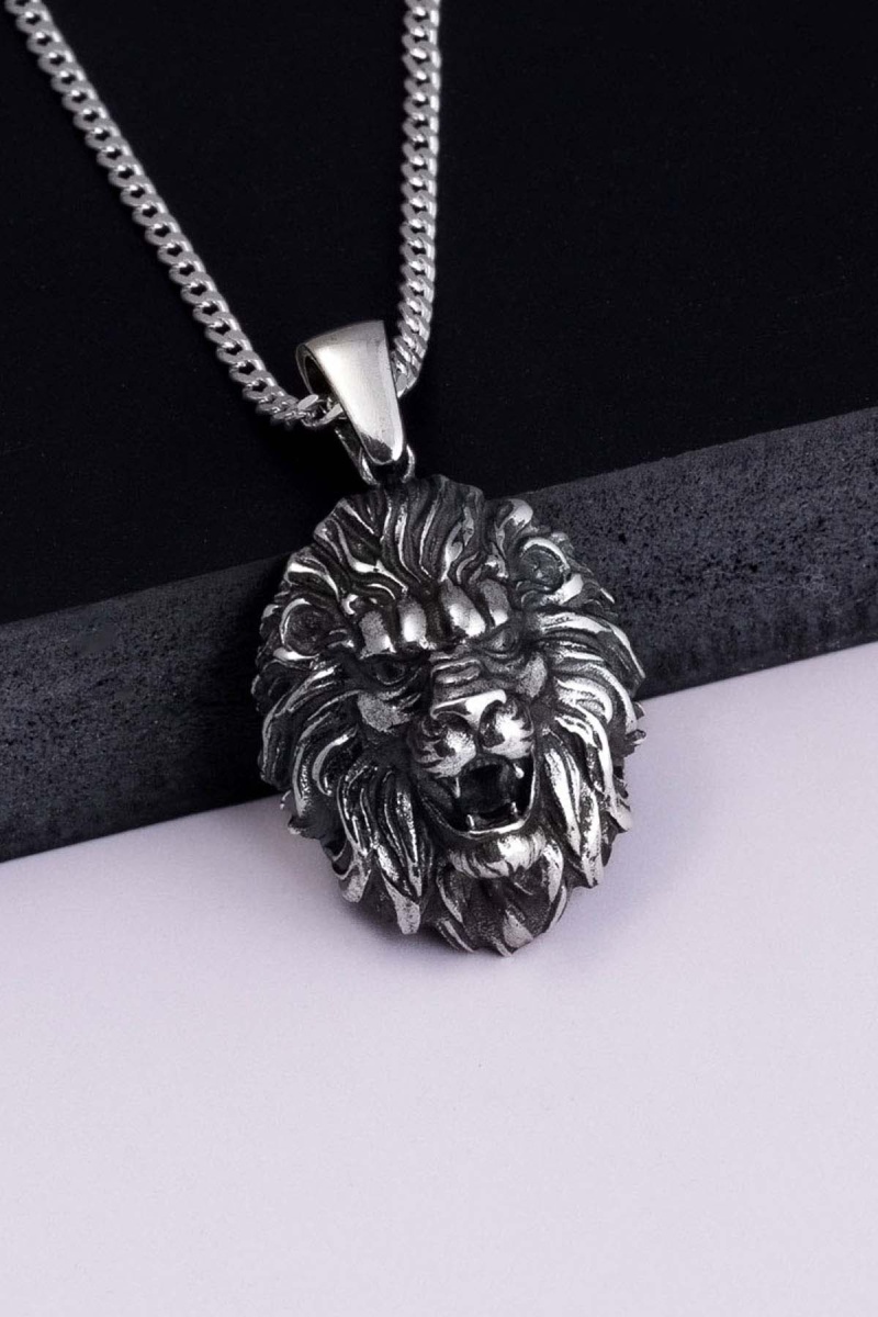 Aslan Başı Erkek Gümüş Kolye - 1