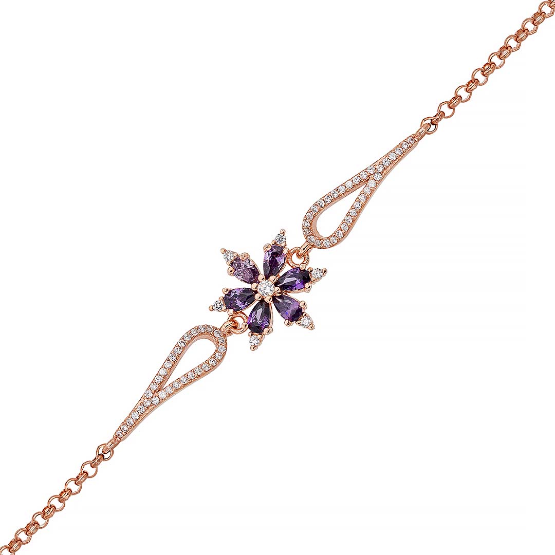 Aster Flower Silver Bracelet with Amethyst Stone