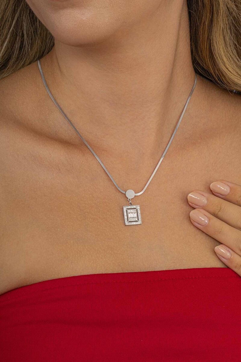 Baget Taşlı Çelik Kolye - 2