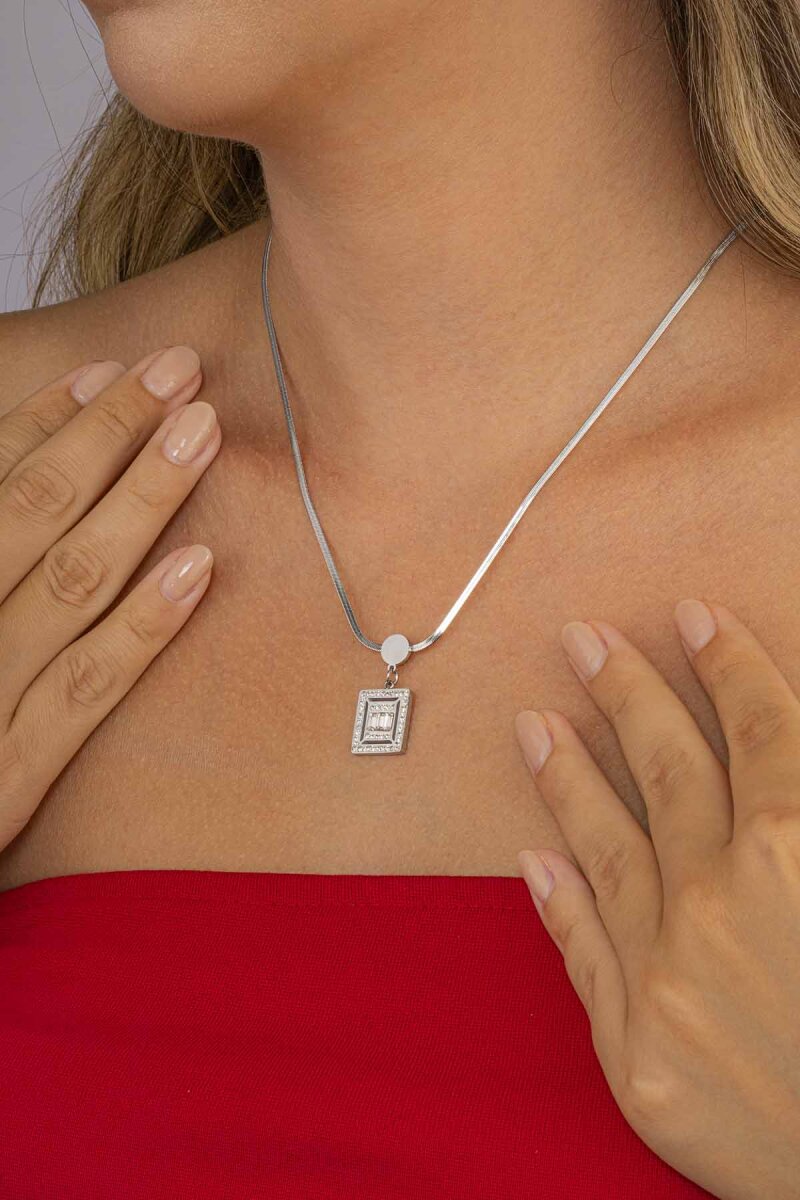 Baget Taşlı Çelik Kolye - 1