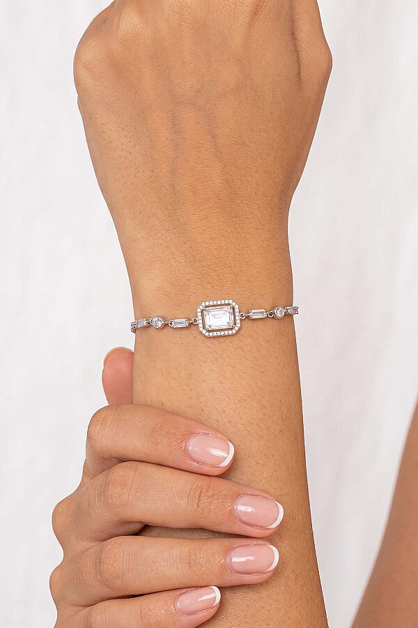 Baget Taşlı Emerald Kesim Gümüş Bileklik - Gümüş Pazarım