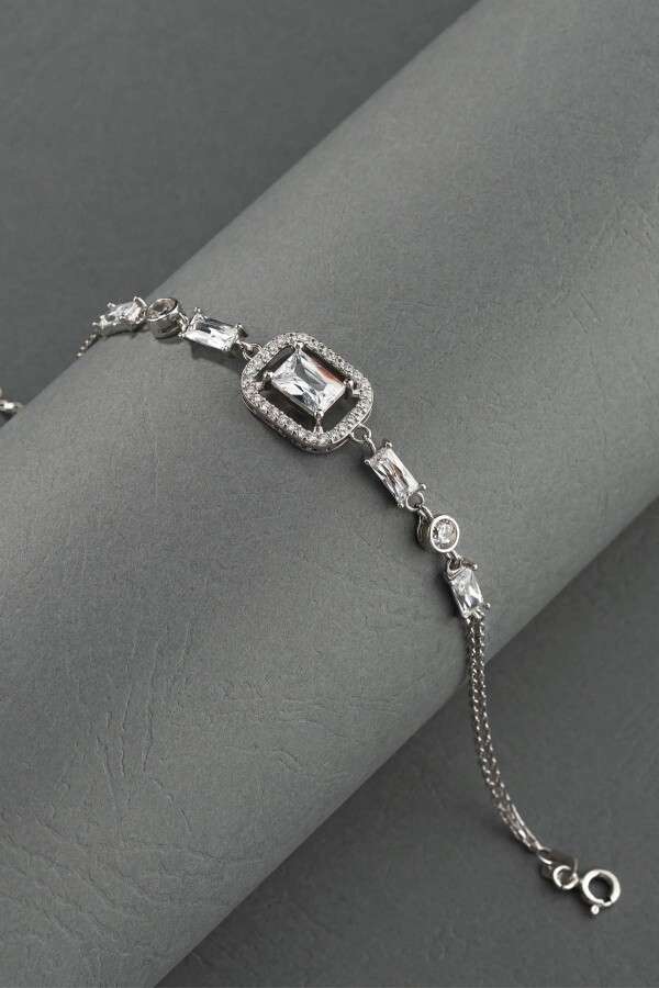 Baget Taşlı Emerald Kesim Gümüş Bileklik - Gümüş Pazarım