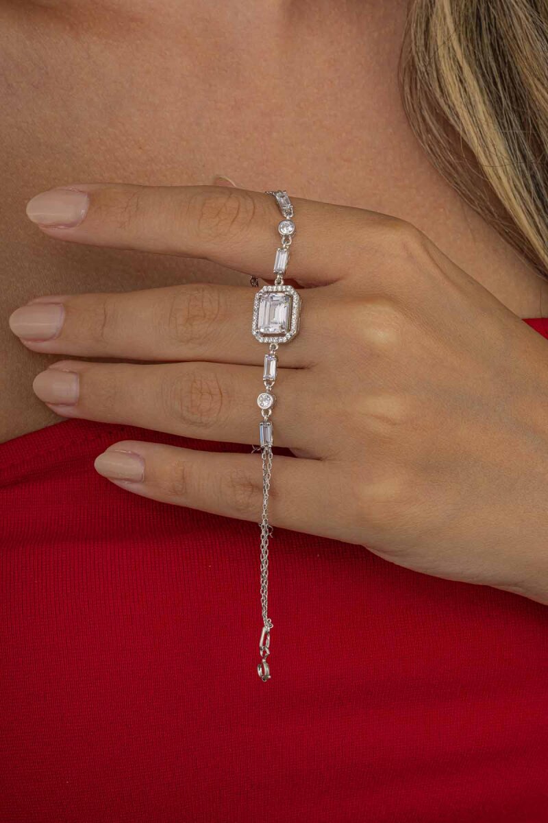 Baget Taşlı Emerald Kesim Gümüş Bileklik - 2