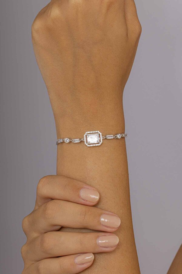 Baget Taşlı Emerald Kesim Gümüş Bileklik - 3