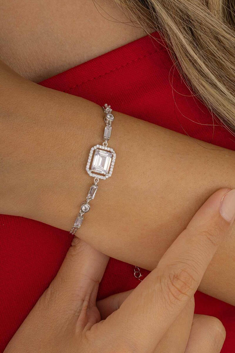 Baget Taşlı Emerald Kesim Gümüş Bileklik - 1