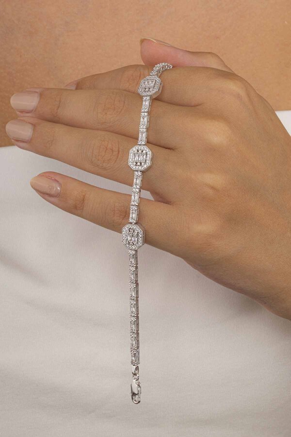 Baget Taşlı Sıralı Su Yolu Gümüş Bileklik - Gümüş Pazarım