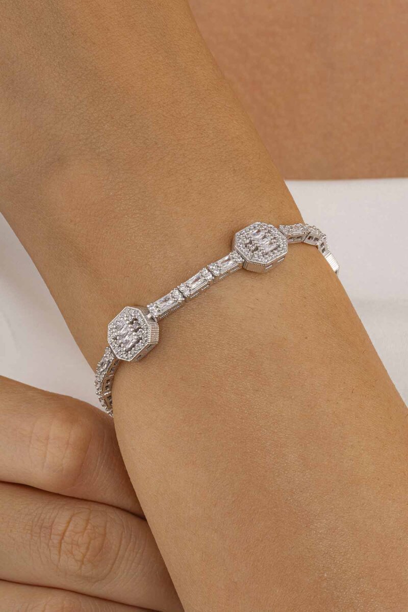 Baget Taşlı Sıralı Su Yolu Gümüş Bileklik - 2