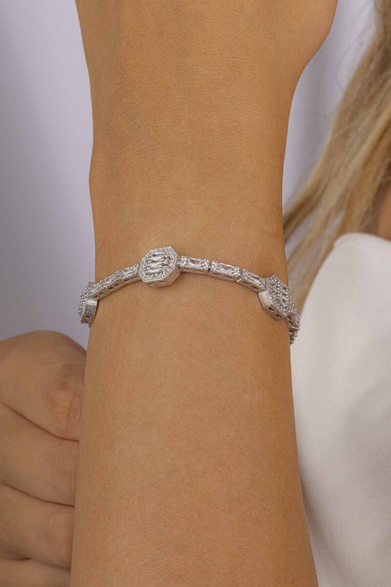 Baget Taşlı Sıralı Su Yolu Gümüş Bileklik - 1