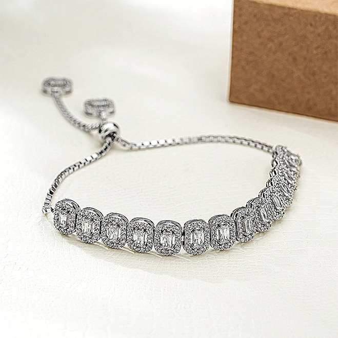 Gümüş Pazarım - Baguette Stone Elevated Women's Silver Bracelet