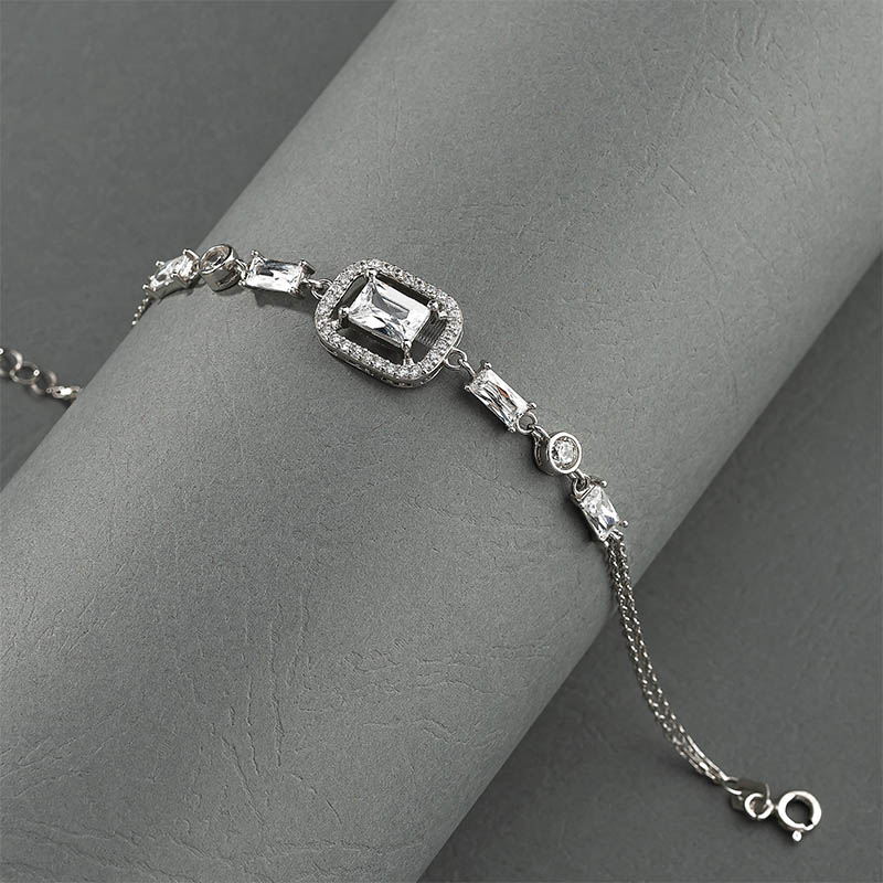 Gümüş Pazarım - Baguette Stone Emerald Cut Silver Bracelet
