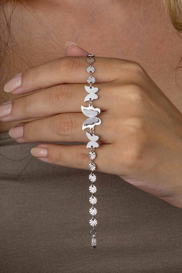 Beyaz Altın Kaplama Kelebek Kadın Çelik Bileklik - Gümüş Pazarım