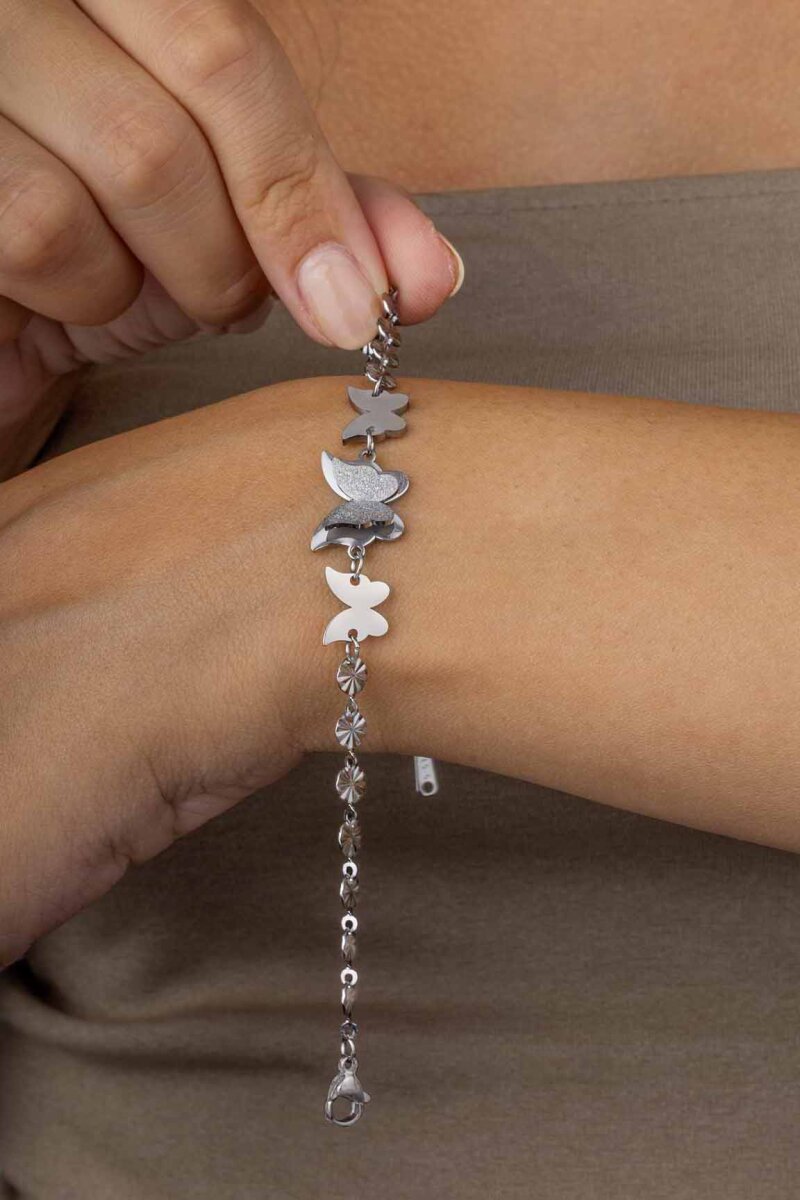 Beyaz Altın Kaplama Kelebek Kadın Çelik Bileklik - 2