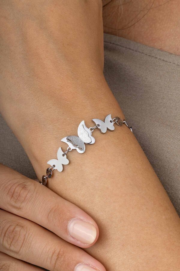 Beyaz Altın Kaplama Kelebek Kadın Çelik Bileklik - Gümüş Pazarım