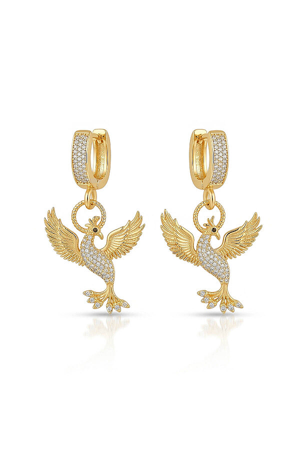 Beyaz Taşlı Altın Kaplama 925 Ayar Gümüş Anka Kuşu Gümüş Küpe - Gümüş Pazarım